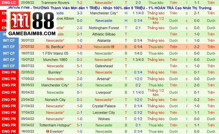 Phong độ 10 trận mới gần đây của Newcastle United 